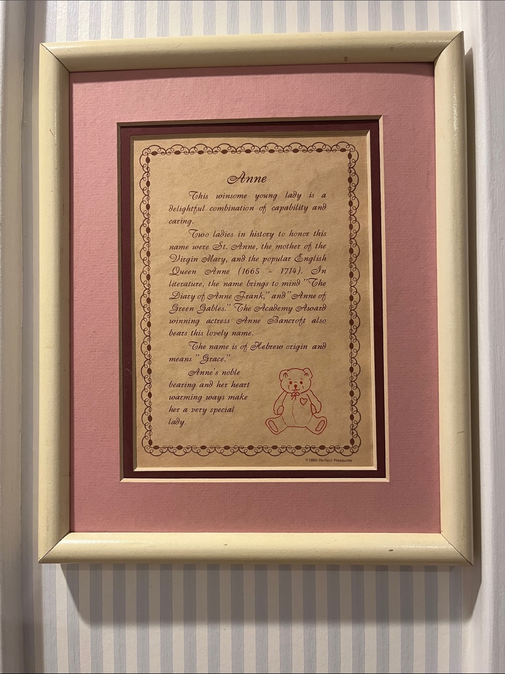 Framed Pink Name Poem with the name Anne- Wall Accent